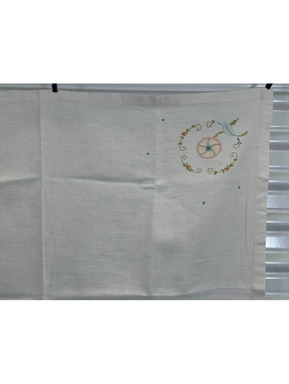 Embroidered Vintage Linen Card Table Applique Floral Tablecloth Topper Design